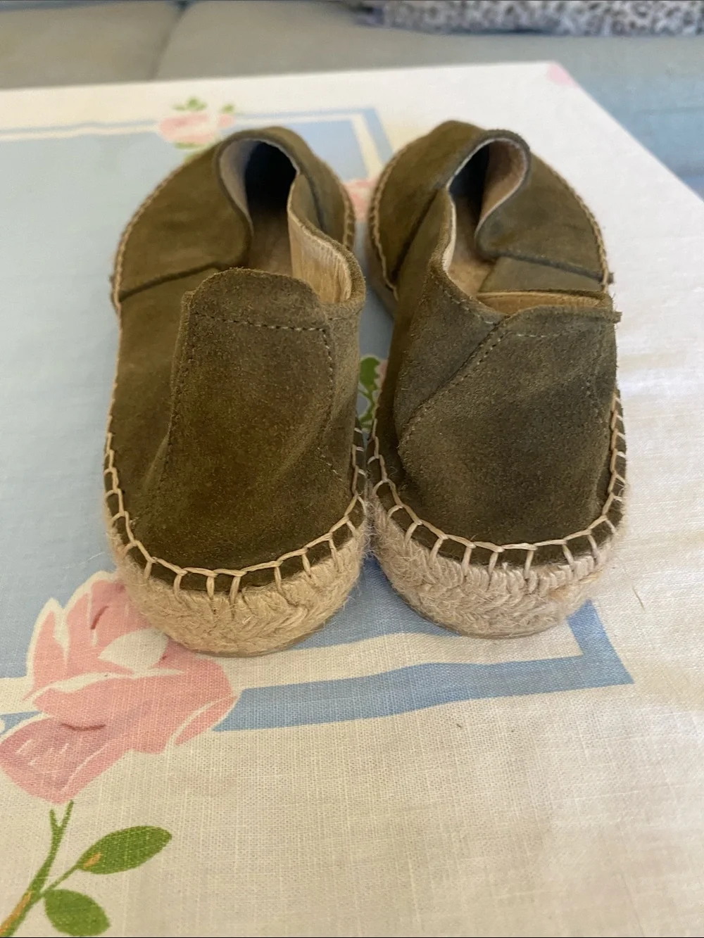 Olive Suede Espadrille Slip-On Flats
